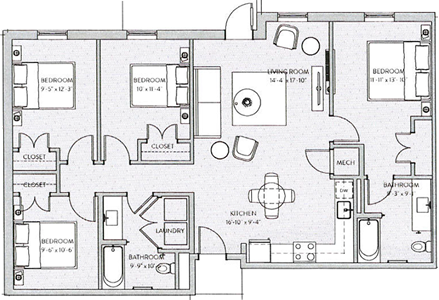 Four Bedroom / Two Bath - 1,344 Sq.Ft.*